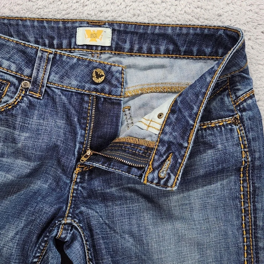 Antik Denim Jeans Womens 29 Medium Wash Low Rise Skinny Stretch Blue Embroidered
